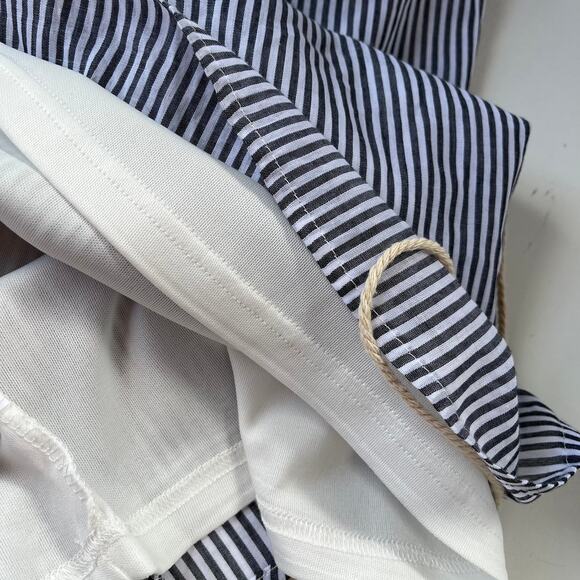 You and I Off Shoulder Dress Womens Sz L Blue Stripe Ruffle Tassel Cottage Core - Picture 8 of 11